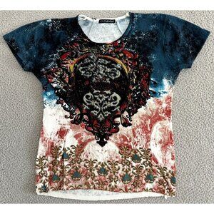 Perri New York Knit Sweater Beaded Abstract Ornate Knit